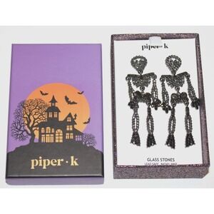 Piper-K Halloween skeleton pierced earrings glass stones NIB